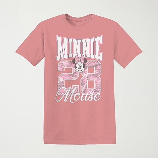 Minnie Varsity Boyfriend Tee Womens Juniors Crew Neck Short Sleeve Loose Fit Minnie Mouse Graphic T-Shirt