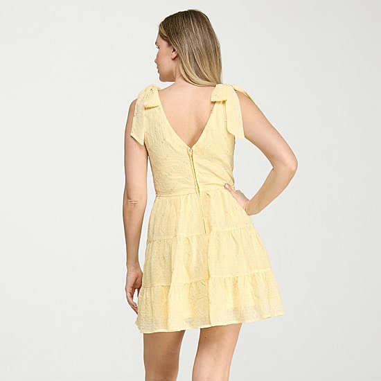 Trixxi Womens Juniors V Neck Sleeveless Embroidered Fit + Flare Dress