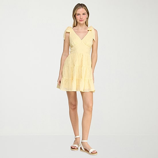 Trixxi Womens Juniors V Neck Sleeveless Embroidered Fit + Flare Dress