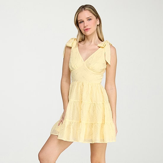 Trixxi Womens Juniors V Neck Sleeveless Embroidered Fit + Flare Dress