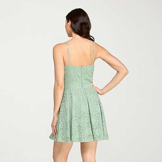 City Triangle Womens Juniors Sweetheart Neck Sleeveless Lace Fit + Flare Dress