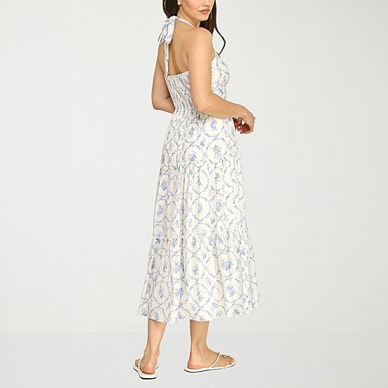 Trixxi Womens Juniors Midi Halter Neck Sleeveless Floral A-Line Dress