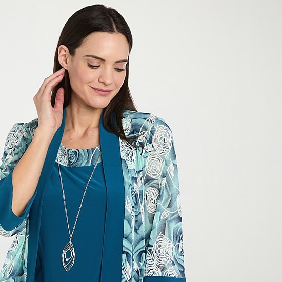 R & M Richards Womens Floral Jacket Dress With Removable Necklace