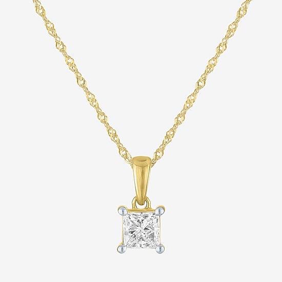 ( G-H/I1-I2 ) Womens 1/2 CT. Lab-Grown Diamond 10K Gold 18 Inch Princess Pendant Necklace