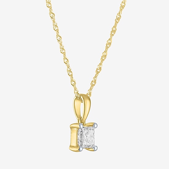 ( G-H/I1-I2 ) Womens 1/2 CT. Lab-Grown Diamond 10K Gold 18 Inch Princess Pendant Necklace