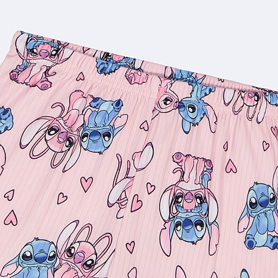 Disney Collection Girls Lilo & Stitch Rib Crew Neck Short Sleeve 2-pc. Pajama Set