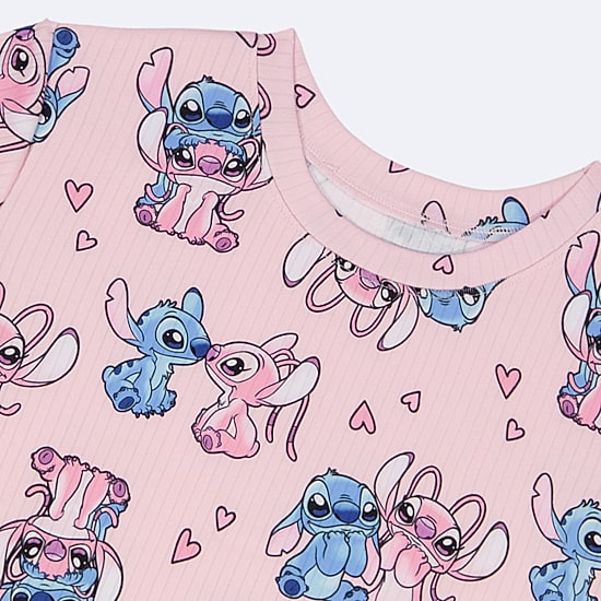 Disney Collection Girls Lilo & Stitch Rib Crew Neck Short Sleeve 2-pc. Pajama Set