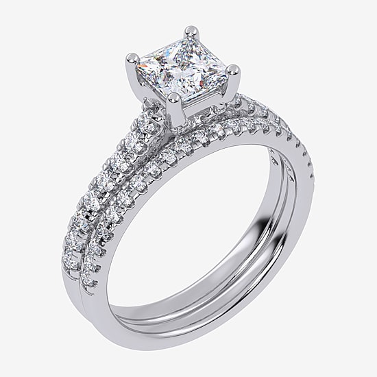 G/Vs2-Si1 Womens 2 1/2 CT. T.W. Lab Grown White Diamond 10K Gold Side Stone Bridal Set