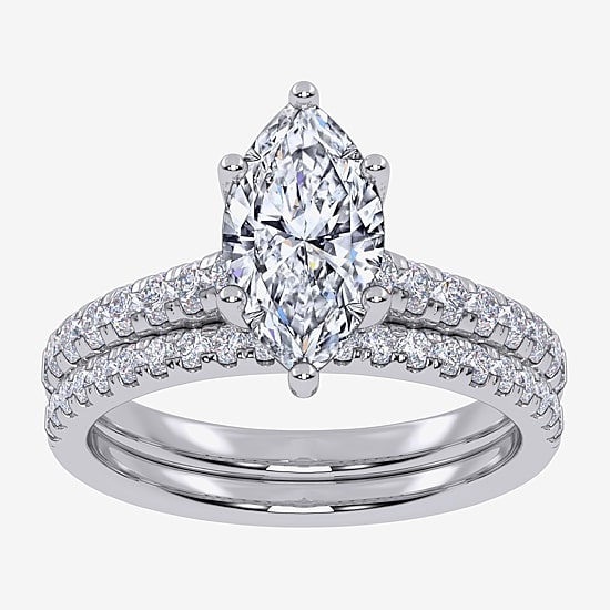 (G / Vs2-Si1) Womens 1 CT. T.W. Lab Grown White Diamond 10K Gold Marquise Side Stone Bridal Set