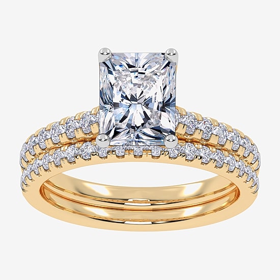 (G / Vs2-Si1) Womens 1 CT. T.W. Lab Grown White Diamond 10K Gold Rectangular Side Stone Bridal Set