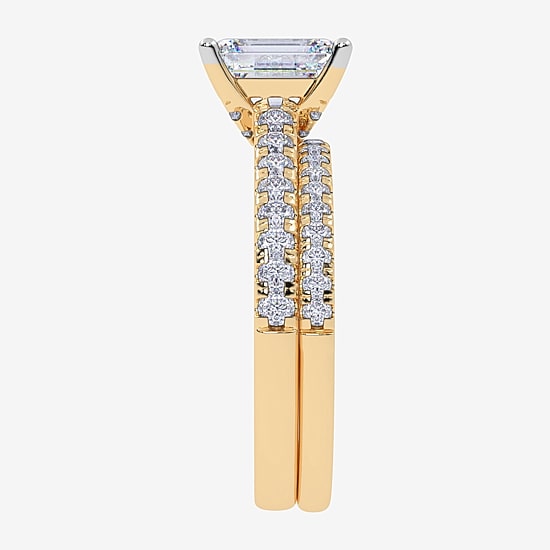 (G / Vs2-Si1) Womens 1 CT. T.W. Lab Grown White Diamond 10K Gold Rectangular Side Stone Bridal Set