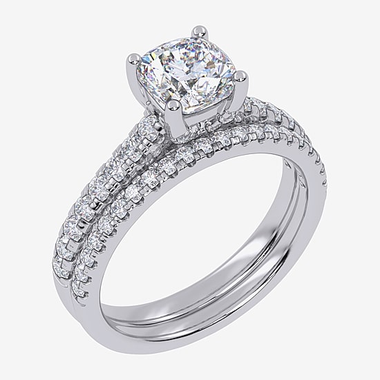 (G / Vs2-Si1) Womens 1 CT. T.W. Lab Grown White Diamond 10K Gold Cushion Side Stone Bridal Set