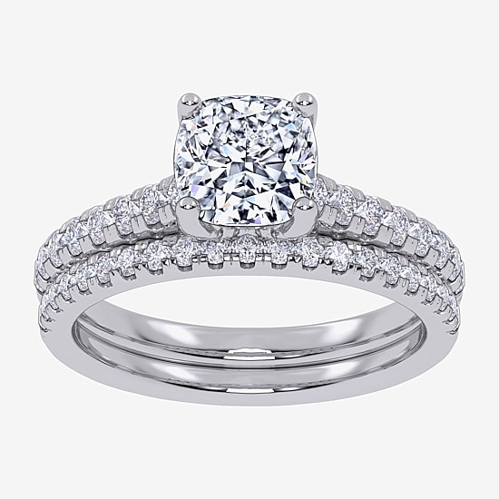 (G / Vs2-Si1) Womens 4 1/2 CT. T.W. Lab Grown White Diamond 10K Gold Cushion Side Stone Bridal Set