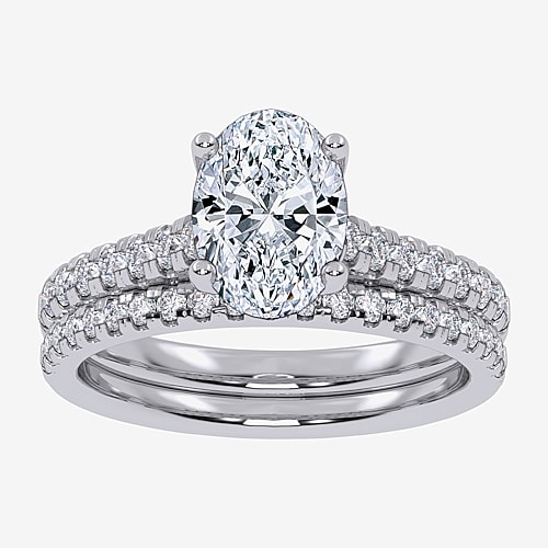 (G / Vs2-Si1) Womens 3 1/2 CT. T.W Lab Grown White Diamond 10K Gold Oval Side Stone Bridal Set, 8, White