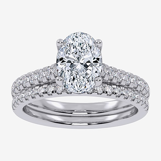 (G / Vs2-Si1) Womens 3 1/2 CT. T.W Lab Grown White Diamond 10K Gold Oval Side Stone Bridal Set