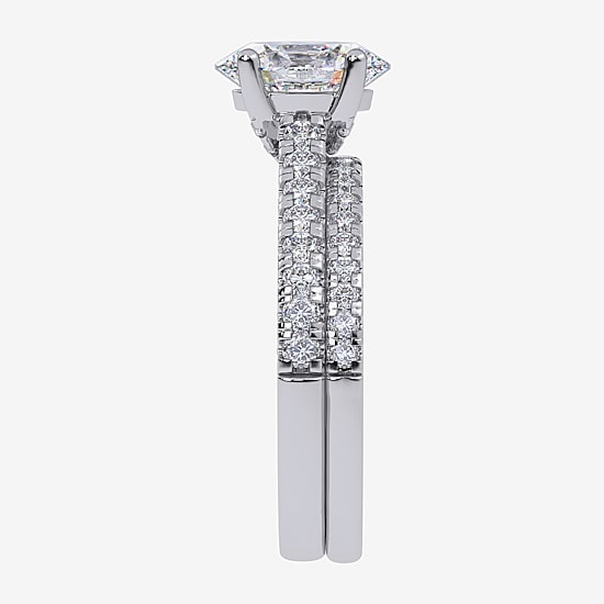 (G / Vs2-Si1) Womens 3 1/2 CT. T.W Lab Grown White Diamond 10K Gold Oval Side Stone Bridal Set