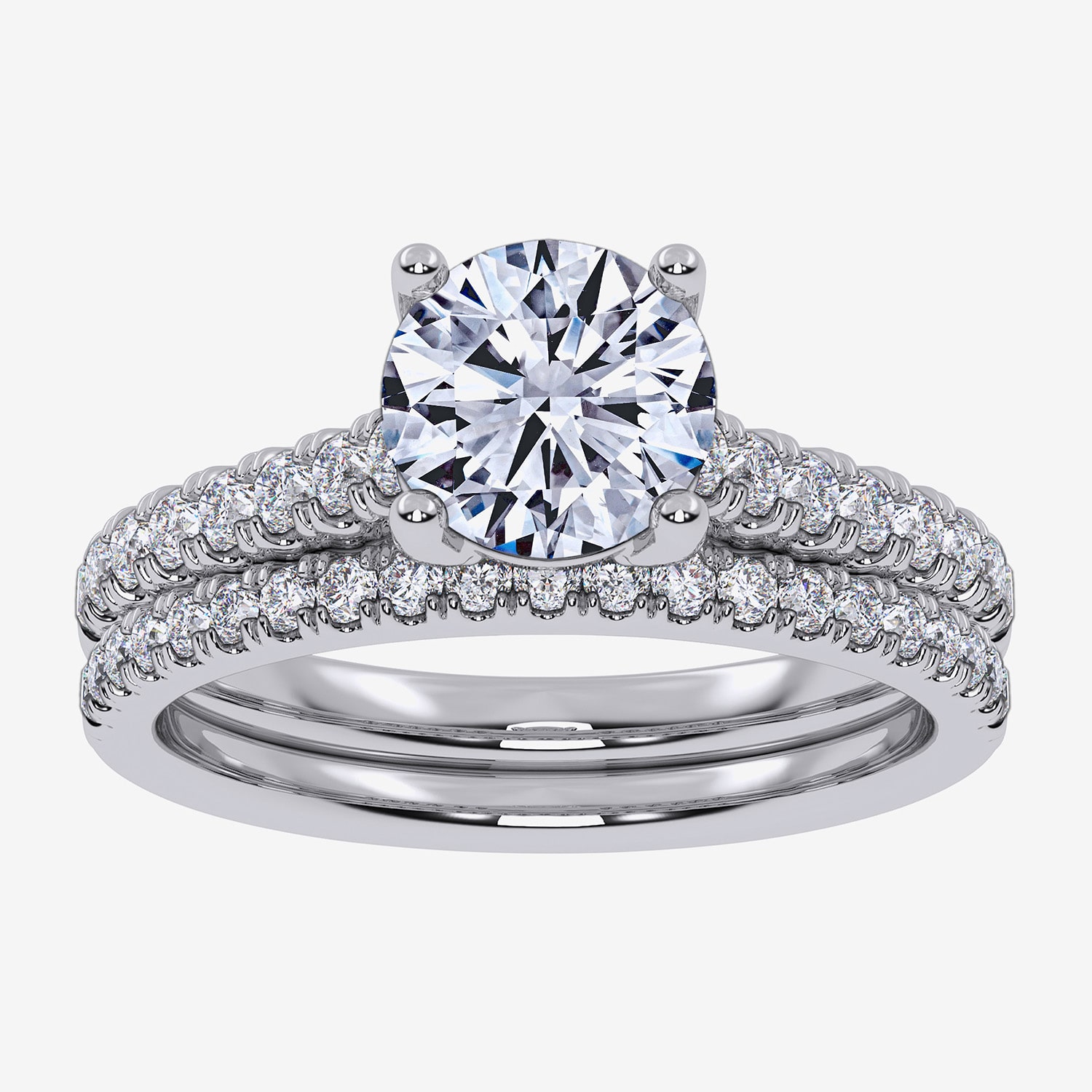 G / Vs2-Si1) Womens 1/ CT. T.W. Lab Grown White Diamond 10K Gold Round Side Stone Bridal Set