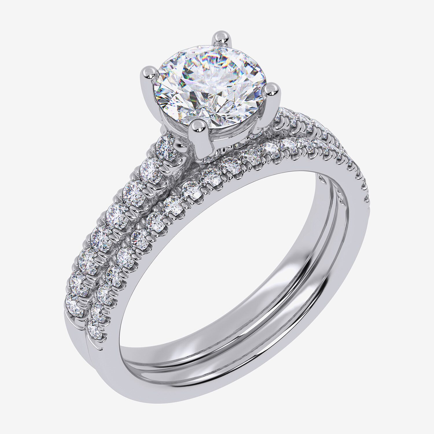 G / Vs2-Si1) Womens 1/ CT. T.W. Lab Grown White Diamond 10K Gold Round Side Stone Bridal Set