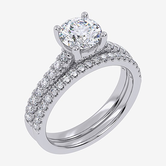 (G / Vs2-Si1) Womens 4 1/2 CT. T.W. Lab Grown White Diamond 10K Gold Round Side Stone Bridal Set