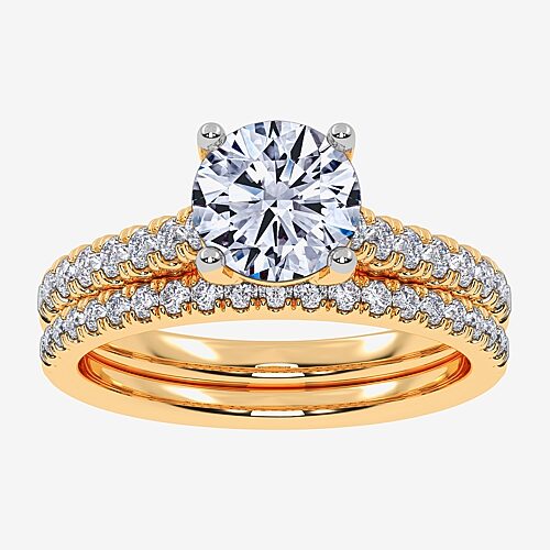 (G / Vs2-Si1) Womens 3 1/2 CT. T.W Lab Grown White Diamond 10K Gold Round Side Stone Bridal Set, 8, Yellow