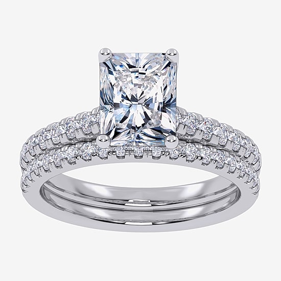 (G / Vs2-Si1) Womens 2 1/2 CT. T.W. Lab Grown White Diamond 10K Gold Rectangular Side Stone Bridal Set