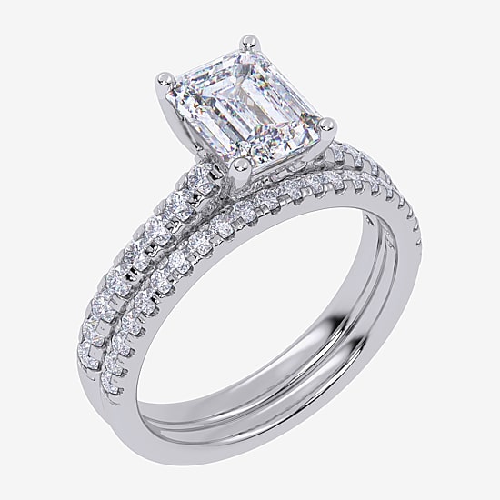 (G / Vs2-Si1) Womens 2 1/2 CT. T.W. Lab Grown White Diamond 10K Gold Rectangular Side Stone Bridal Set
