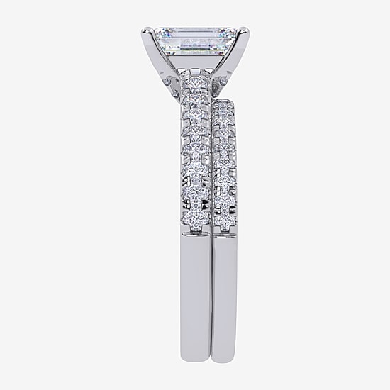 (G / Vs2-Si1) Womens 2 1/2 CT. T.W. Lab Grown White Diamond 10K Gold Rectangular Side Stone Bridal Set