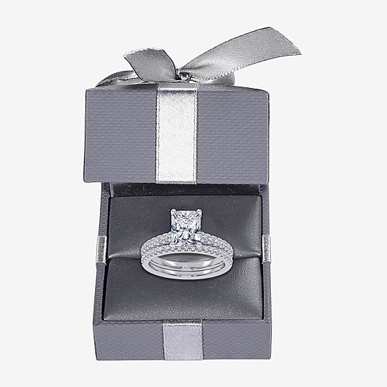 (G / Vs2-Si1) Womens 2 1/2 CT. T.W. Lab Grown White Diamond 10K Gold Rectangular Side Stone Bridal Set