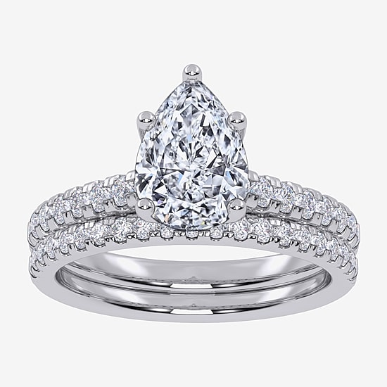(G / Vs2-Si1) Womens 3 1/2 CT. T.W Lab Grown White Diamond 10K Gold Pear Side Stone Bridal Set