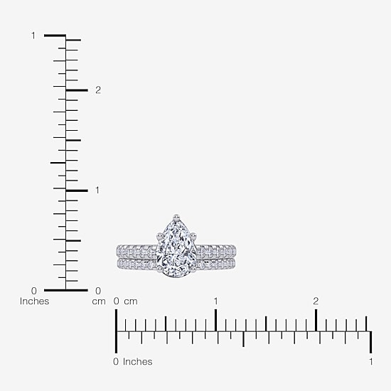 (G / Vs2-Si1) Womens 3 1/2 CT. T.W Lab Grown White Diamond 10K Gold Pear Side Stone Bridal Set