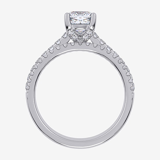 (G / Vs2-Si1) Womens 3 1/2 CT. T.W Lab Grown White Diamond 10K Gold Cushion Side Stone Bridal Set