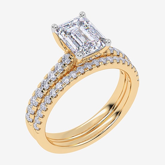 (G / Vs2-Si1) Womens 3 1/2 CT. T.W Lab Grown White Diamond 10K Gold Rectangular Side Stone Bridal Set
