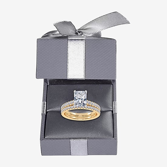 (G / Vs2-Si1) Womens 3 1/2 CT. T.W Lab Grown White Diamond 10K Gold Rectangular Side Stone Bridal Set