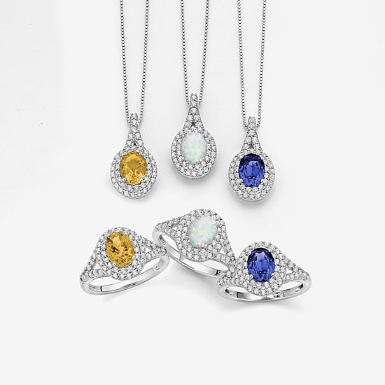 Gemstone and Lab-Created White Sapphire Sterling Silver Oval Double Halo Cocktail Ring