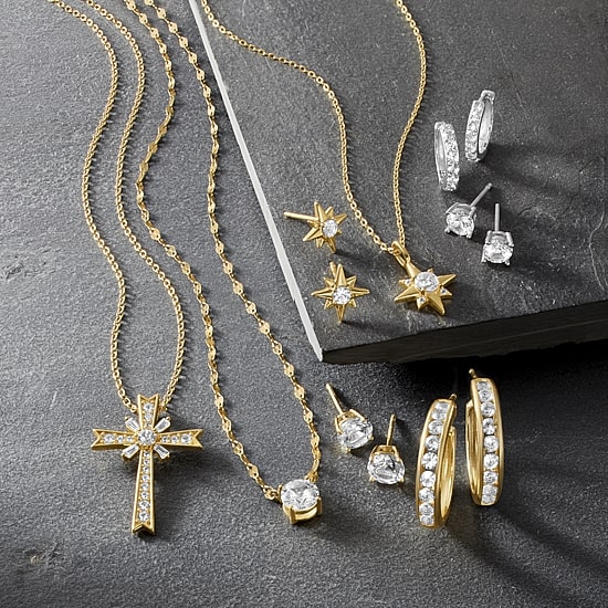 Yes, Please! Womens Lab Created White Sapphire 14K Gold Over Silver Cross 18 Inch Pendant Necklace