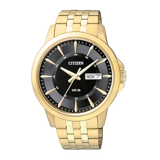 Citizen® Everyday Mens Black Dial Gold-Tone Stainless Steel Watch BF2013-56E