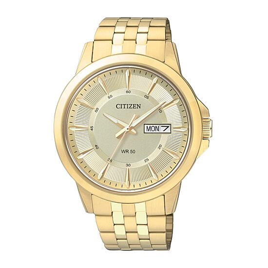 Citizen® Everyday Mens Champagne Dial Gold-Tone Stainless Steel Watch BF2013-56P