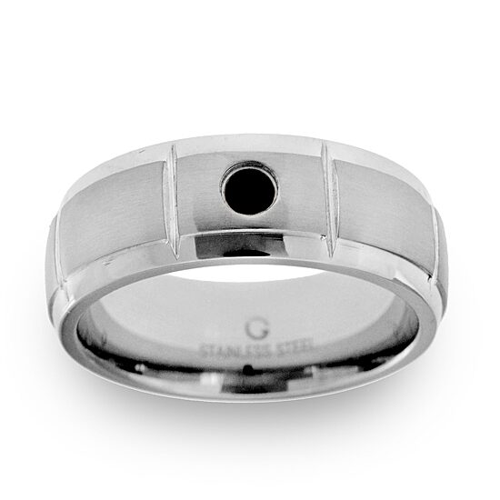 Mens 8MM Diamond Accent Natural Black Diamond Stainless Steel Wedding Band