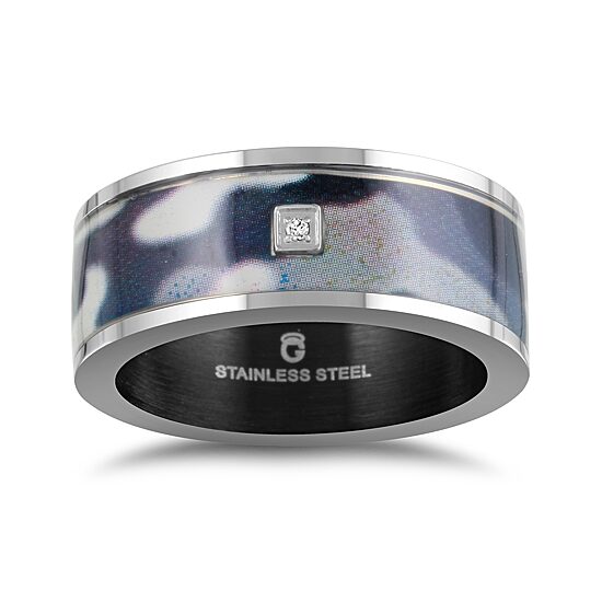 Mens 9M Diamond Accent Natural White Diamond Stainless Steel Wedding Band