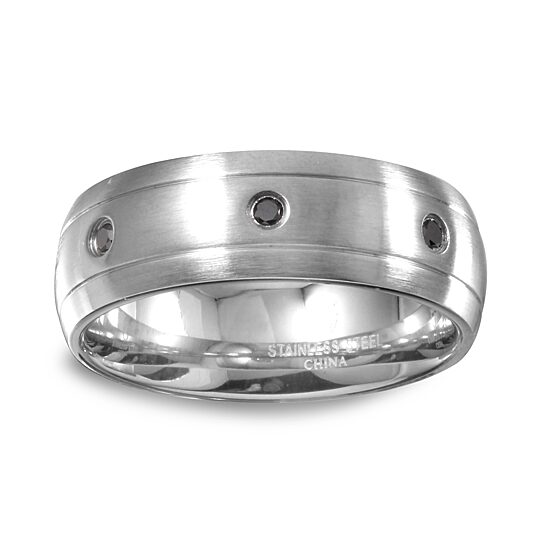 Mens 8MM 1/10 CT. T.W. Natural Black Diamond Stainless Steel Wedding Band