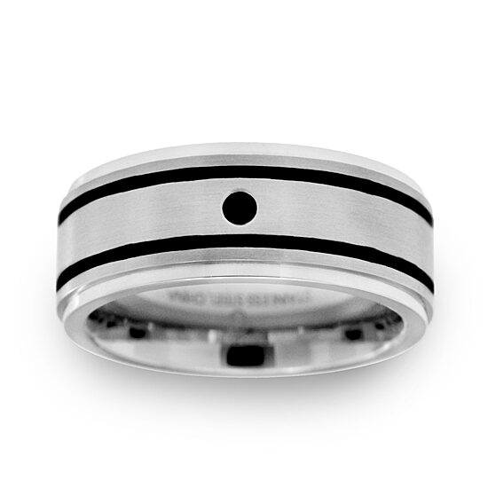 Mens 9M Diamond Accent Natural Black Diamond Stainless Steel Wedding Band
