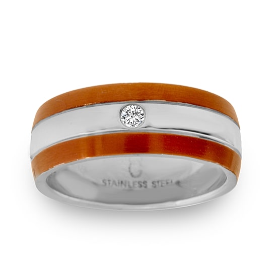 Mens 6MM Diamond Accent Natural White Diamond Stainless Steel Wedding Band