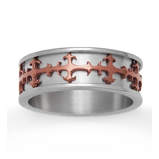 Mens 6MM Stainless Steel Cross Wedding Band