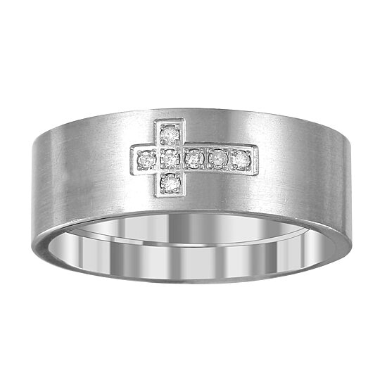 Sideways Mens 6MM Diamond Accent Natural White Diamond Titanium Cross Wedding Band