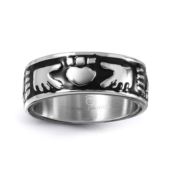 Mens 9M Stainless Steel Claddagh Wedding Band