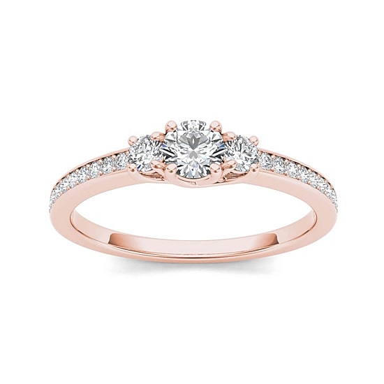 1/2 CT.T.W. Natural Diamond 14K Rose Gold 3-Stone Engagement Ring