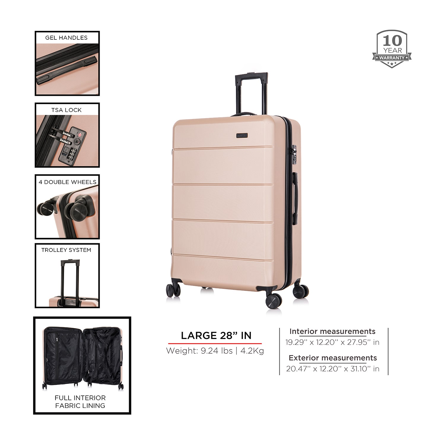InUSA Elysian 28 Inch Hardside Expandable LIGHTWEIGHT Checked Spinner Luggage