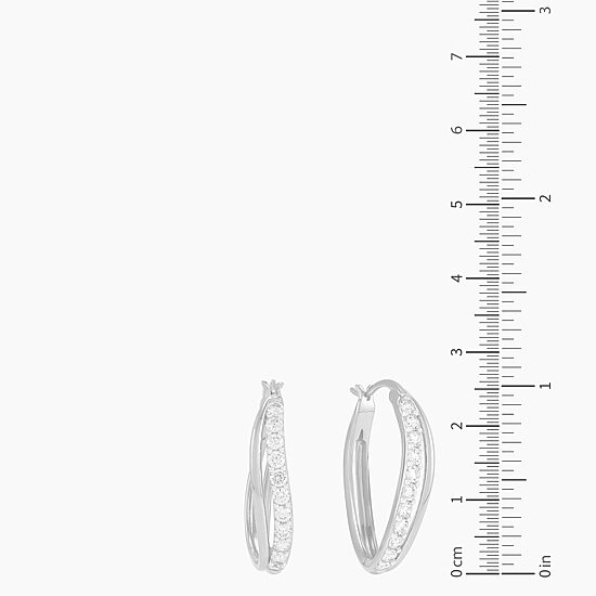 Diamonart Womens Cubic Zirconia Sterling Silver 25.5mm Hoop Earrings