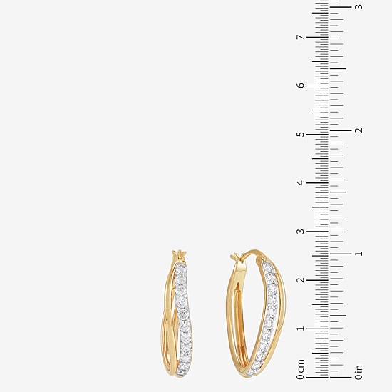 Diamonart Womens Cubic Zirconia 14K Gold Over Silver 25.5mm Hoop Earrings