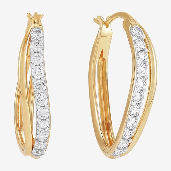 Diamonart Womens Cubic Zirconia 14K Gold Over Silver 25.5mm Hoop Earrings
